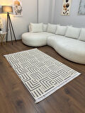 ARYA 5027-G Pamuk Dokuma Taban Geometrik Desenli Salon Koridor Mutfak Halısı-KREM/GRİ