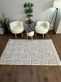 ARYA 5027-G Pamuk Dokuma Taban Geometrik Desenli Salon Koridor Mutfak Halısı-KREM/GRİ