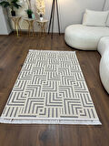 ARYA 5027-G Pamuk Dokuma Taban Geometrik Desenli Salon Koridor Mutfak Halısı-KREM/GRİ