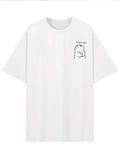 Baskılı Oversize Bisiklet Yaka T-shirt - Beyaz