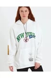 Baskılı Kapüşonlu Sweatshirt - Beyaz