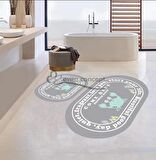 Sevimli Mavi Yengeç Desen Gri Banyo Paspası, Yazılı Banyo Paspası, Kaymaz Taban Banyo Paspası, Oval Klozet Takımı, Yıkanabilir Klozet Takımı