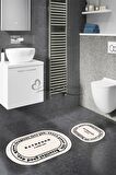 Krem Siyah Yazılı Banyo Paspası, Kaymaz Taban Banyo Paspası, Oval Klozet Takımı, Yıkanabilir Klozet Takımı, Dekoratif Banyo Paspası
