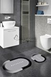 Gri Siyah Yazılı Banyo Paspası, Kaymaz Taban Banyo Paspası, Oval Klozet Takımı, Yıkanabilir Klozet Takımı, Dekoratif Banyo Paspası