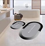 Gri Siyah Yazılı Banyo Paspası, Kaymaz Taban Banyo Paspası, Oval Klozet Takımı, Yıkanabilir Klozet Takımı, Dekoratif Banyo Paspası