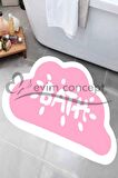 Bath Yazılı Paspas, Bulut Şekilli Banyo Paspası, Dekoratif Paspas, Krem Pembe Paspas 60x100 Paspas