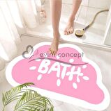 Bath Yazılı Paspas, Bulut Şekilli Banyo Paspası, Dekoratif Paspas, Krem Pembe Paspas 60x100 Paspas