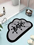 Bath Yazılı Paspas, Bulut Şekilli Banyo Paspası, Dekoratif Paspas, Gri Siyah Paspas 60x100 Paspas