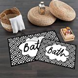 Siyah Beyaz Banyo Paspası, Kaymaz Taban Banyo Paspası, Yazılı Klozet Takımı, Klozet Takımı, Yıkanabilir Klozet Takımı, Dekoratif Banyo Paspası