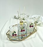 KİRAZ DEKORLU MUM VE KOKU SET PRİZMA TEPSİLİ