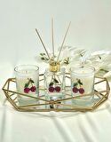 KİRAZ DEKORLU MUM VE KOKU SET PRİZMA TEPSİLİ