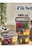 4 Adet Füme Duo 2 Bölmeli Buzdolabı Saklama Kabı - Et Kıyma Sebze Bakliyat Buzluk Saklama Kutusu