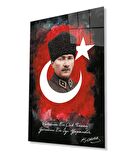 Vatanını En Çok Seven Görevini En İyi Yapandır Atatürk Türk Bayrağı Cam Tablo, Ev Ofis Duvar Dekoru