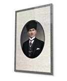 Çerçeveli Atatürk Portresi Cam Tablo, Ev ve Ofis Duvar Dekoru, Hediyelik Büyük Temperli Cam Tablo