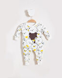 Sevimli Ayılar Görselli Bebek Tulum Beyaz | 0-3 AY