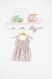 Hello Kitty Görselli Bandanalı Yazlık Bebek Elbise-Bej | 6-9 ay