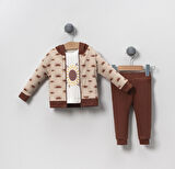 Güneş Desenli Pamuklu Bebek 3'lü Alt Üst Takım-Kahverengi | 9-12 ay