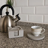 Beton Bardak Altlığı Set Gri Fincan Çay Bardağı Gri