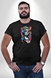 Kulaklık Müzik Dinleyen Kız Siyah Büyük Beden Erkek Kadın Unisex Basic Ön Baskılı Tişört