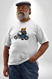 Kask Güneş Gözlüğü Motor Ayı Beyaz Büyük Beden Kadın Erkek Ünisex  Basic Ön Baskılı Tişört