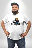 Kask Güneş Gözlüğü Motor Ayı Beyaz Büyük Beden Kadın Erkek Ünisex  Basic Ön Baskılı Tişört