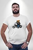 Kask Güneş Gözlüğü Motor Ayı Beyaz Büyük Beden Kadın Erkek Ünisex  Basic Ön Baskılı Tişört