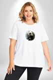 Yin İle Yang Beyaz Beyaz Kurt   Beyaz Büyük Beden Kadın Erkek Ünisex  Basic Ön Baskılı Tişört