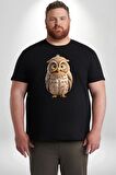 Baykuş Siyah Büyük Beden Erkek Kadın Unisex Basic Ön Baskılı Tişört