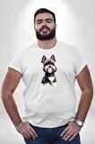 Sevimli Beyaz Gri Köpek Beyaz Büyük Beden Kadın Erkek Ünisex  Basic Ön Baskılı Tişört