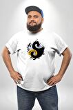 Yin İle Yang Kuramı   Beyaz Büyük Beden Kadın Erkek Ünisex  Basic Ön Baskılı Tişört