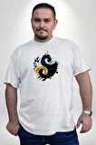Yin İle Yang Kuramı   Beyaz Büyük Beden Kadın Erkek Ünisex  Basic Ön Baskılı Tişört