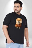 Teacup Pomernian Çeket  Siyah Büyük Beden Erkek Kadın Unisex Basic Ön Baskılı Tişört