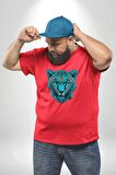 Yeşil Leopar Kafası Kırmızı Büyük Beden Erkek Kadın Unisex Basic Ön Baskılı Tişört