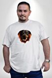 Rottweiler Ateşli Kafası Koca Kafa Beyaz Büyük Beden Kadın Erkek Ünisex  Basic Ön Baskılı Tişört