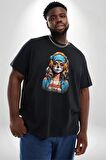 Hippie Cesur Stil Dövmeli Kız  Siyah Büyük Beden Erkek Kadın Unisex Basic Ön Baskılı Tişört