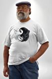 Beyaz Beyaz Ying Yang Beyaz Büyük Beden Kadın Erkek Ünisex  Basic Ön Baskılı Tişört