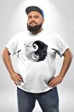 Beyaz Beyaz Ying Yang Beyaz Büyük Beden Kadın Erkek Ünisex  Basic Ön Baskılı Tişört