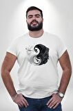Beyaz Beyaz Ying Yang Beyaz Büyük Beden Kadın Erkek Ünisex  Basic Ön Baskılı Tişört