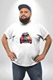 Peugeot 144 Renkli Orijinal Araba  Beyaz Büyük Beden Kadın Erkek Ünisex  Basic Ön Baskılı Tişört