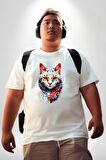 Renki Kedi Sarı Gözlü Tekir Beyaz Büyük Beden Kadın Erkek Ünisex  Basic Ön Baskılı Tişört