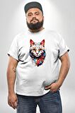 Renki Kedi Sarı Gözlü Tekir Beyaz Büyük Beden Kadın Erkek Ünisex  Basic Ön Baskılı Tişört