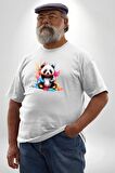 Renkli Yavru Panda  Beyaz Büyük Beden Kadın Erkek Ünisex  Basic Ön Baskılı Tişört