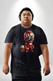Yenilmezler Avengers Bebek Iron Man Siyah Büyük Beden Erkek Kadın Unisex Basic Ön Baskılı Tişört