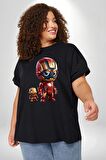 Yenilmezler Avengers Bebek Iron Man Siyah Büyük Beden Erkek Kadın Unisex Basic Ön Baskılı Tişört