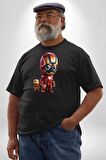 Yenilmezler Avengers Bebek Iron Man Siyah Büyük Beden Erkek Kadın Unisex Basic Ön Baskılı Tişört