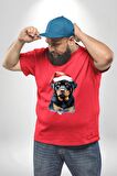 Yeni Yıl Noel Rottweiler Kırmızı Büyük Beden Erkek Kadın Unisex Basic Ön Baskılı Tişört