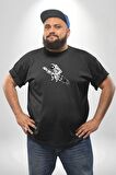 Roket Astronot  Siyah Büyük Beden Erkek Kadın Unisex Basic Ön Baskılı Tişört