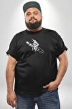 Roket Astronot  Siyah Büyük Beden Erkek Kadın Unisex Basic Ön Baskılı Tişört