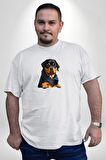 Puppy Köpek Rottweiler  Beyaz Büyük Beden Kadın Erkek Ünisex  Basic Ön Baskılı Tişört