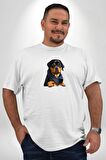 Puppy Köpek Rottweiler  Beyaz Büyük Beden Kadın Erkek Ünisex  Basic Ön Baskılı Tişört